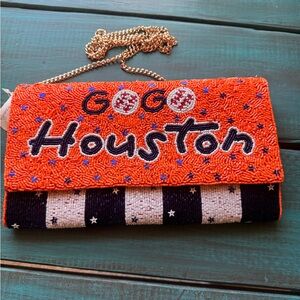 Orange Beaded Clutch with Chain Strap
